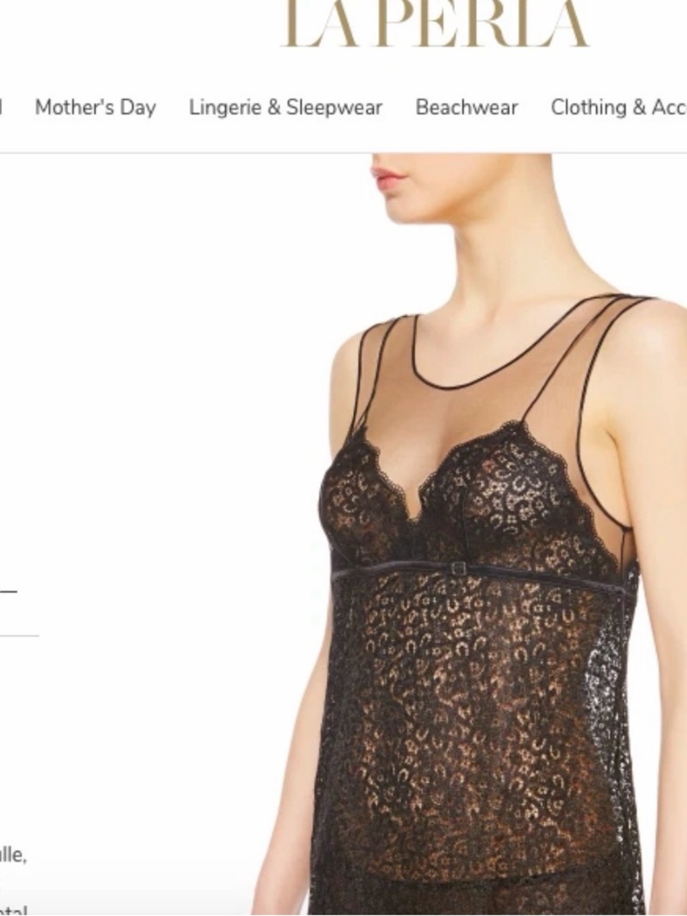 La Perla Black Sheer Lace Chemise with Double Straps